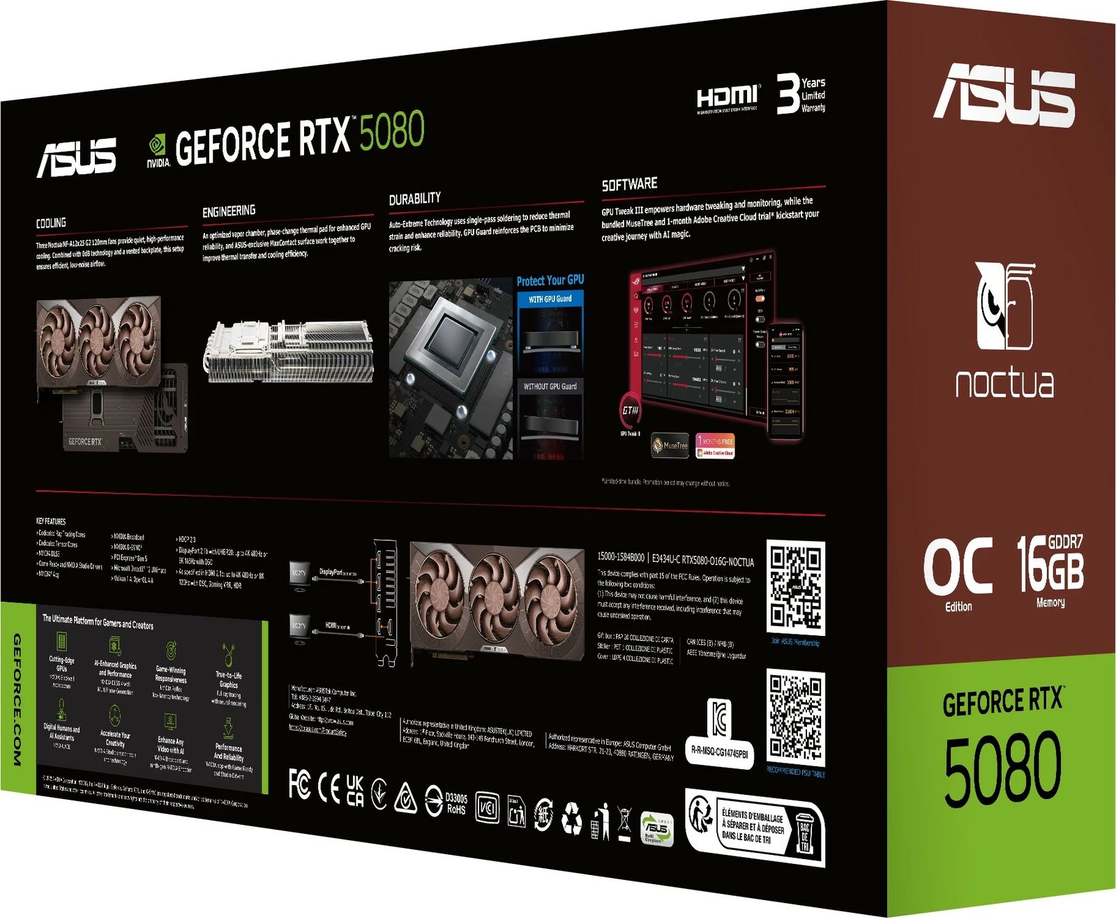 Kartelë grafike ASUS RTX 5080 Noctua OC Edition 16GB GDDR7, 3 ventilatorë, kafe Kartelë grafike ASUS RTX 5080 Noctua OC Edition 16GB GDDR7, 3 ventilatorë, kafe
