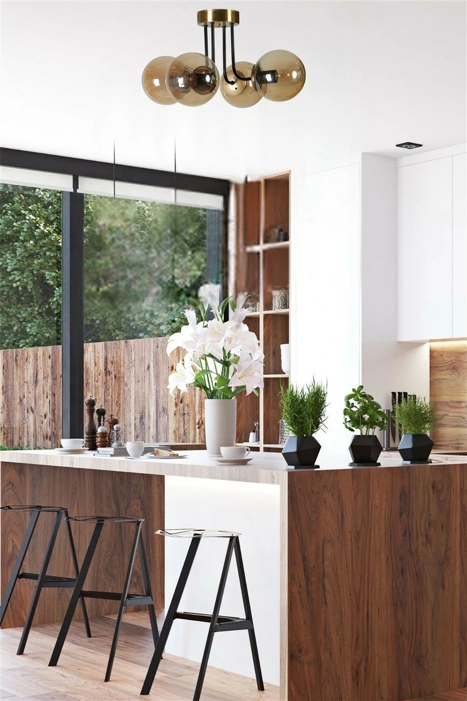 Llambë tavani Opviq Pablo 4 llampa, ngjyrë amber, eskitme, kapak qelqi