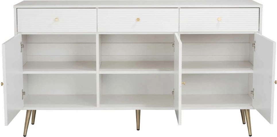 Bufe Zizel, 3 dyer, 3 sirtarë, e bardhë me detaje ari, 150x40x80