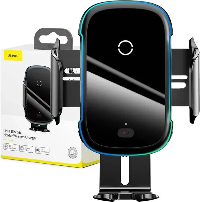 Mbajtës elektronik Baseus Light Electric me karikues wireless Qi, WXHW03-01, i zi Mbajtës elektronik Baseus Light Electric me karikues wireless Qi, WXHW03-01, i zi