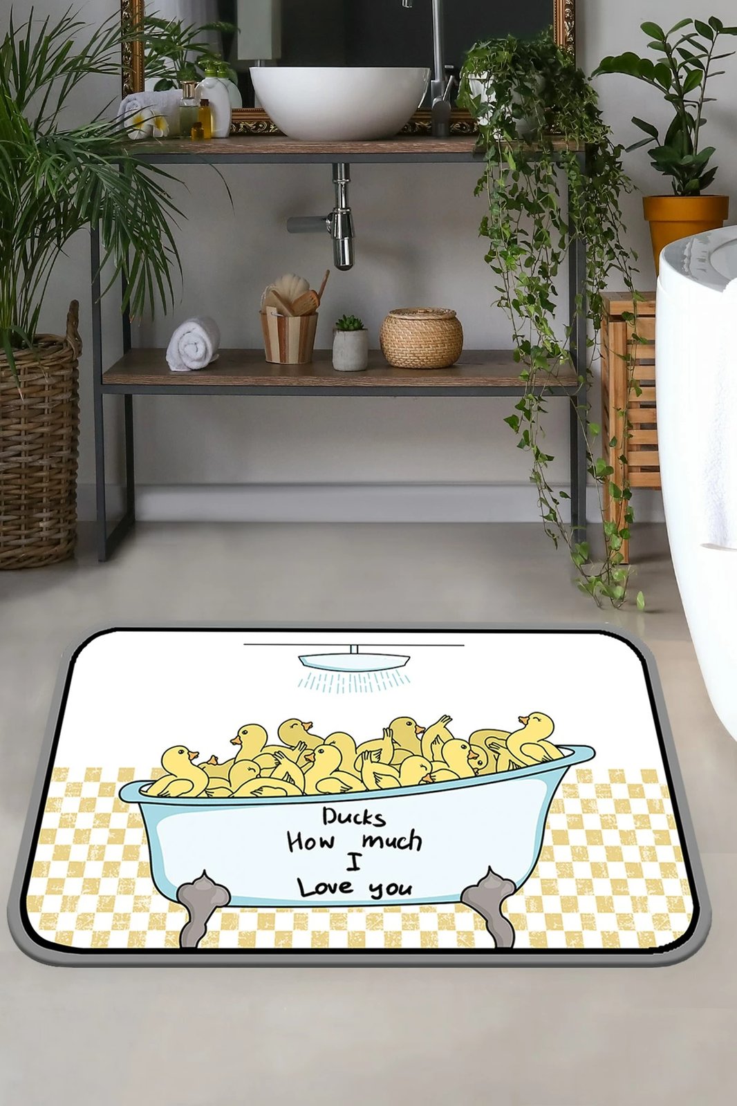 Tapet për banjo Mijölnir, dizajn me rosa, shumëngjyrësh, 70x120cm