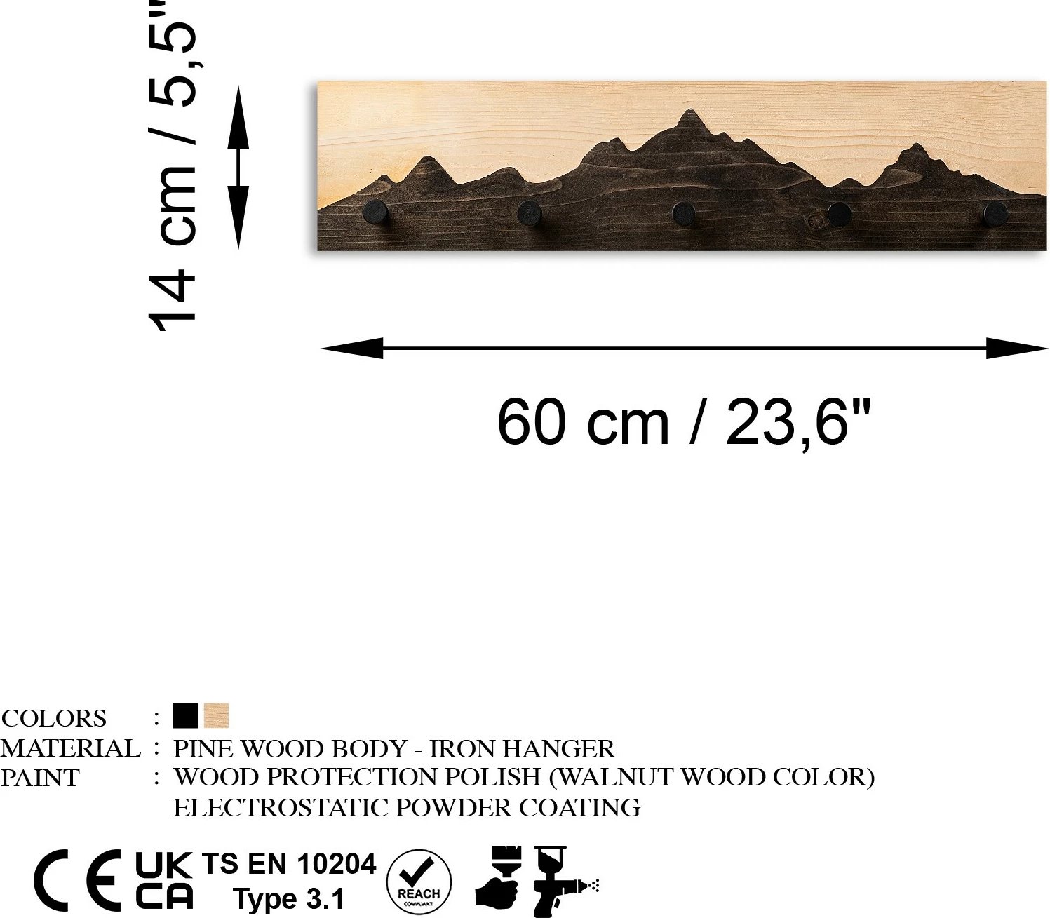 Varëse muri prej druri Wallity, Mountain 3, natyrale/zezë
