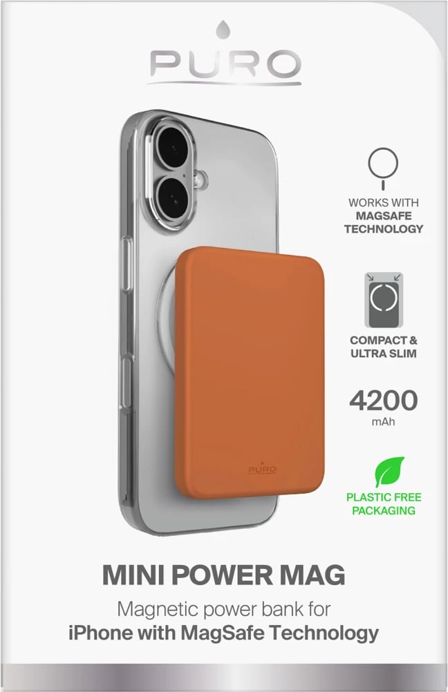 Power bank Puro Slim Power Mag 4200 mAh MagSafe USB-C wireless 15W ultra i hollë portokalli