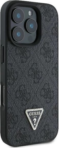 Mbështjellës Guess 4G Triangle Strass për iPhone 16 Pro Max, MagSafe, i zi