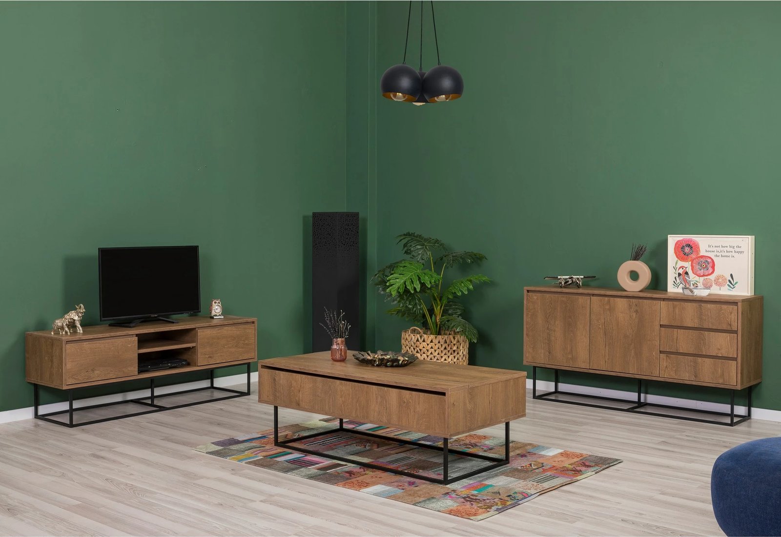 Set mobiljesh për dhomë dite, Skye Decor, Laxus Takım 4, ngjyrë arre dhe e zezë