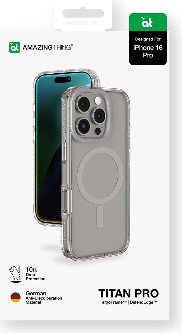 Mbështjellës AmazingThing Titan Pro Mag me unazë magnetike për iPhone 16 Pro, Gri