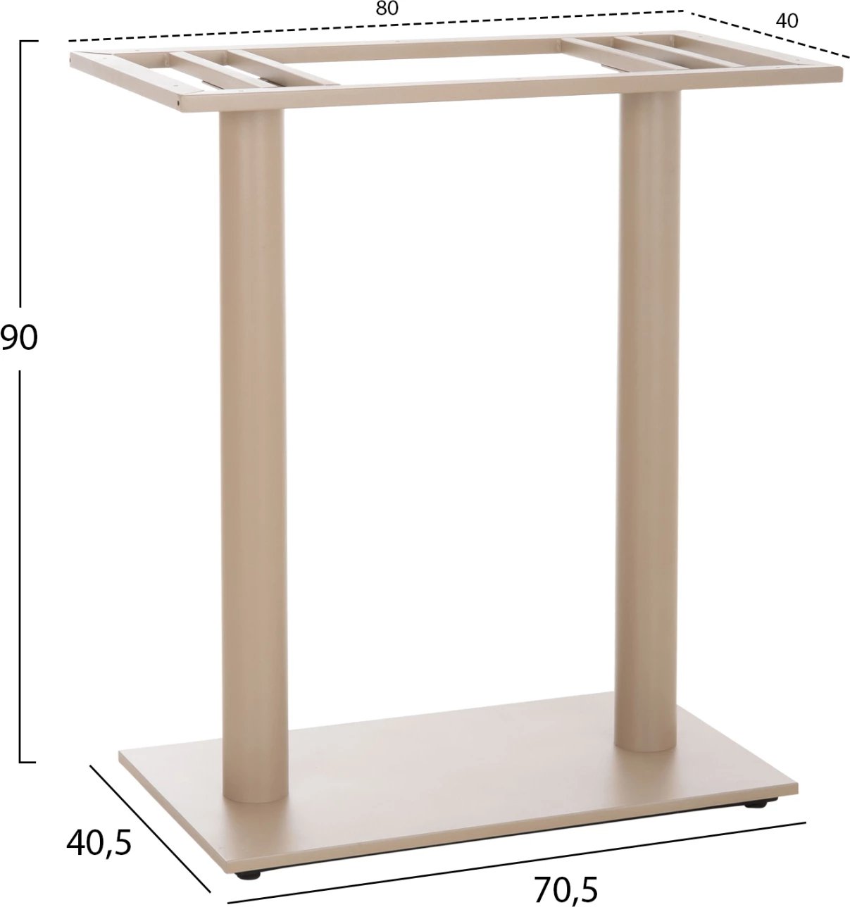 Baza për tavolinë bari, lartësi mesatare, dy kolona, metal mat kapuçino, FH478.25, 80x40x90cm