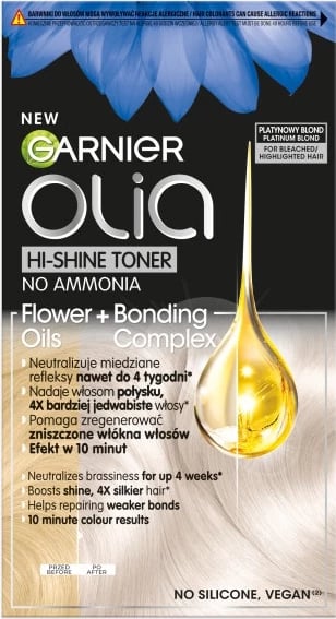 Ngjyrë për flokë për femra Garnier Olia Hi-Shine Toner 10.01 Platinum Blonde, 1 copë