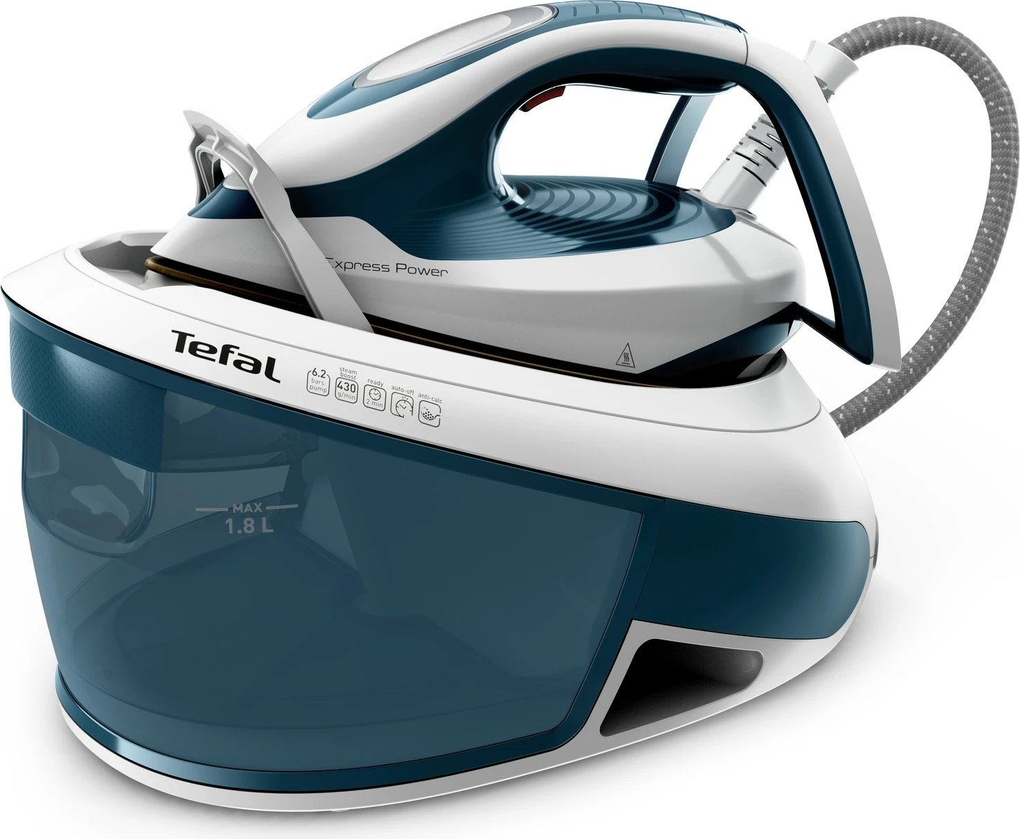 Hekur me avull Tefal Express Power SV8111, 1.8L, 6.2 bar, kaltër/bardhë