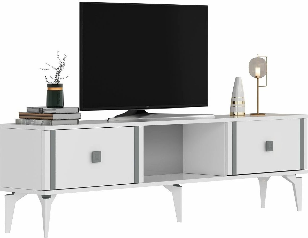 Komodë TV Skye Decor, e bardhë, argjend
