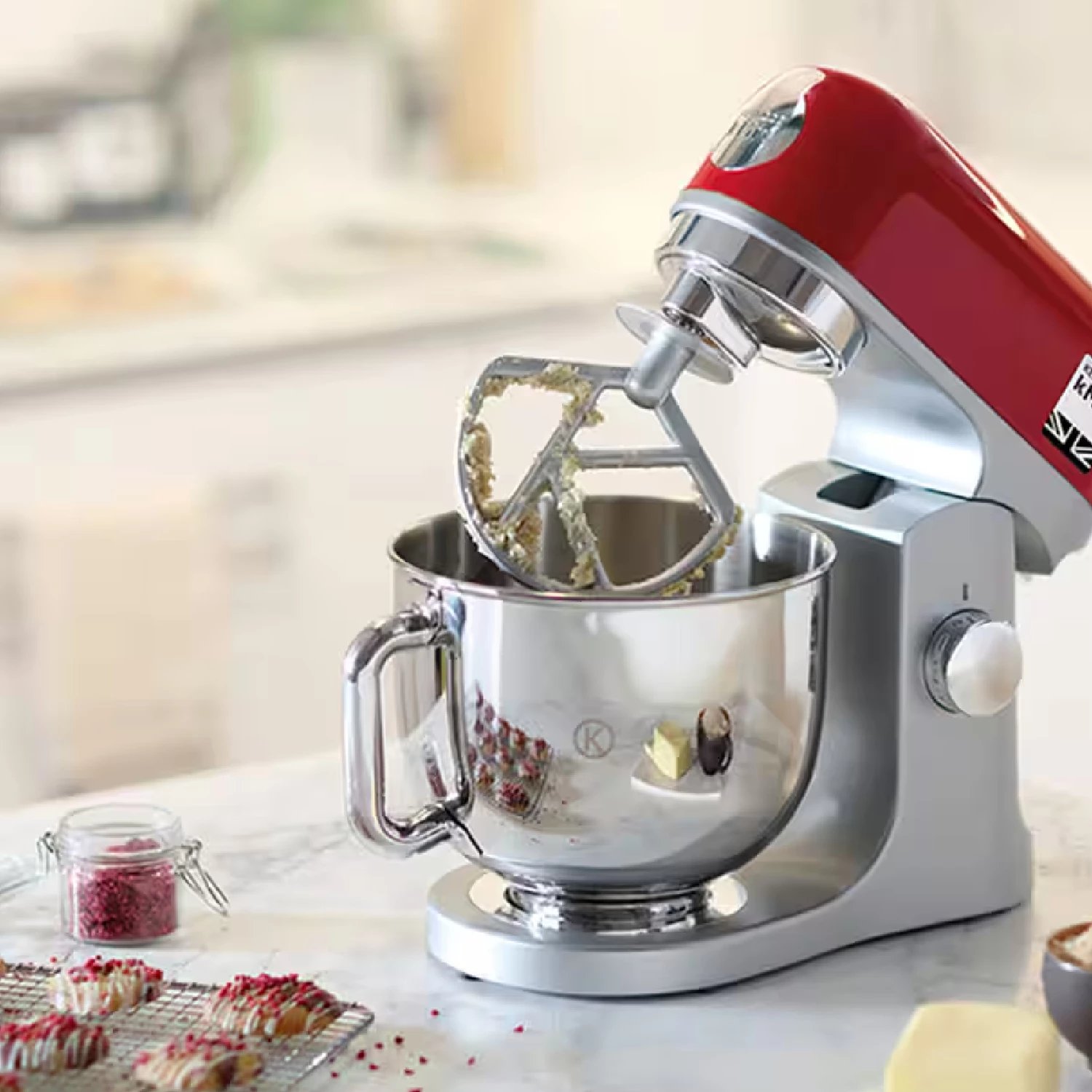 Robot kuzhine, Kenwood KMX750AAR, 1000W, enë 5 L, 3 shtojca metalike, kontroll elektronik i shpejtësisë, i kuq