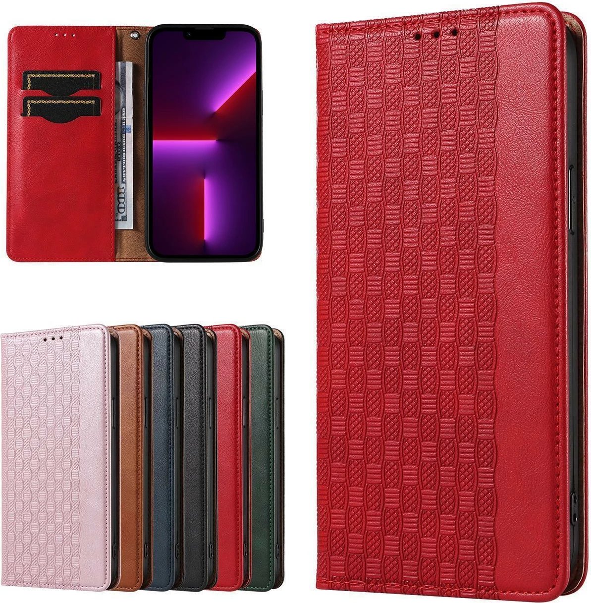 Mbështjellës Hurtel Magnet Strap Case për Samsung Galaxy S23+, me kapak, portofol, qëndrim, rrip dore, Kuq