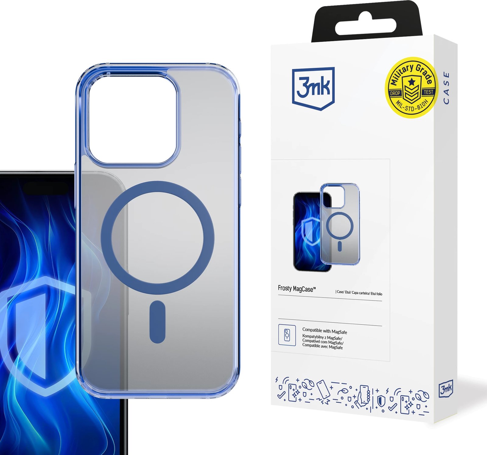 Mbështjellës 3mk Protection Frosty MagCase për iPhone 15 Pro, MagSafe, skaje të ngritura, mat, blu