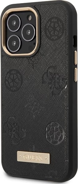 Mbështjellës, Guess, Peony Logo Plate 4G për iPhone 14 Pro Max 6.7", MagSafe, e zezë