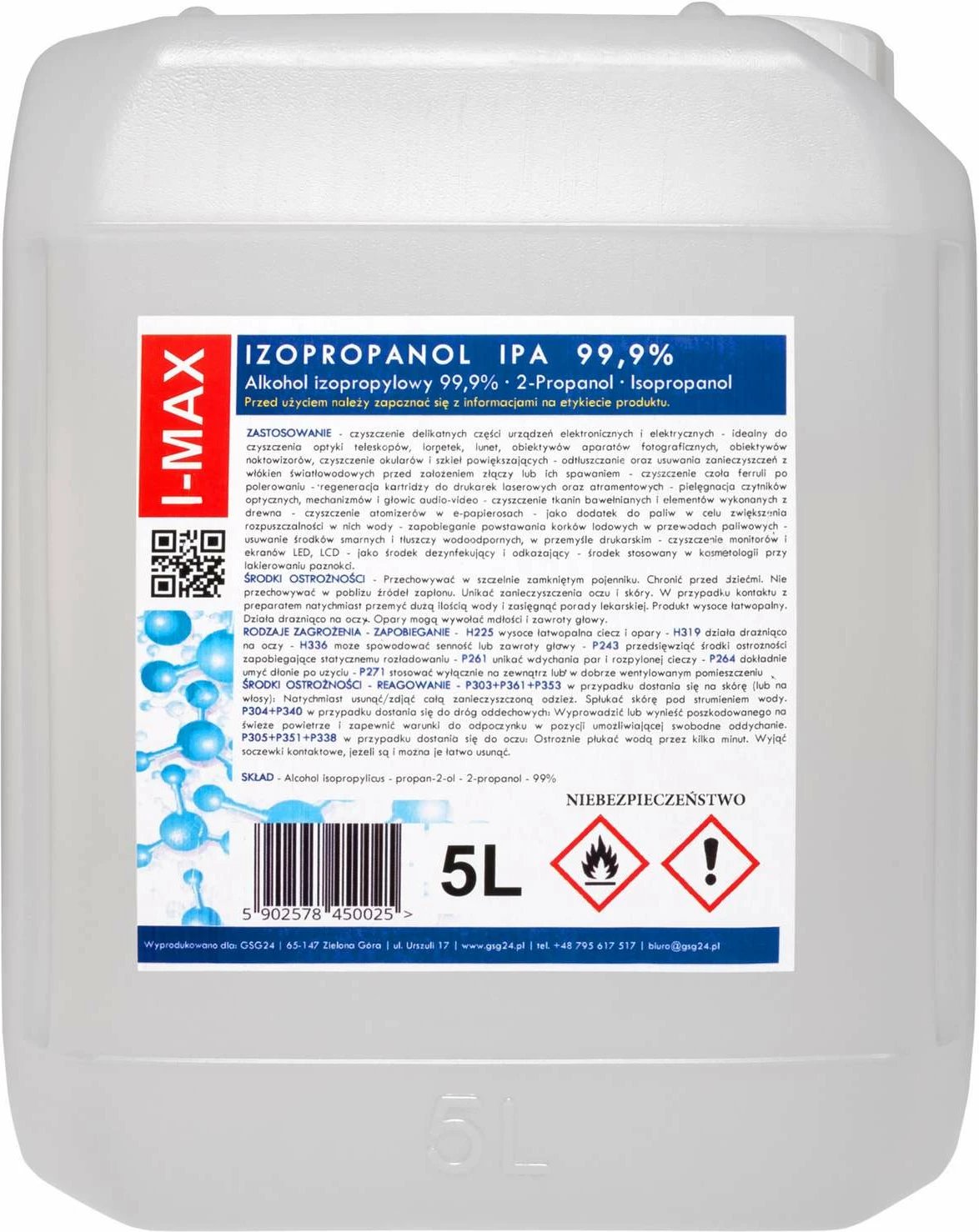 Alkool izopropilik GSG24 IPA I-MAX 99.9%, 5L
