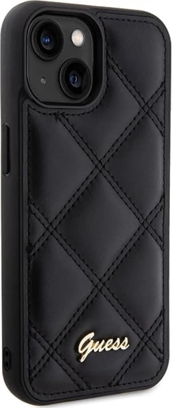 Mbështjellës Guess Quilted Metal Logo për iPhone 15, i zi Mbështjellës Guess Quilted Metal Logo për iPhone 15, i zi