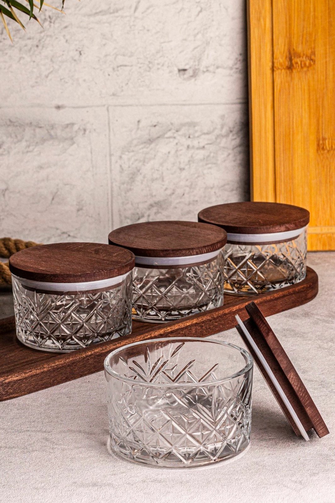 Set pjatash qelqi me kapak druri, 9 pjesë, Hermia Concept, Milla 5