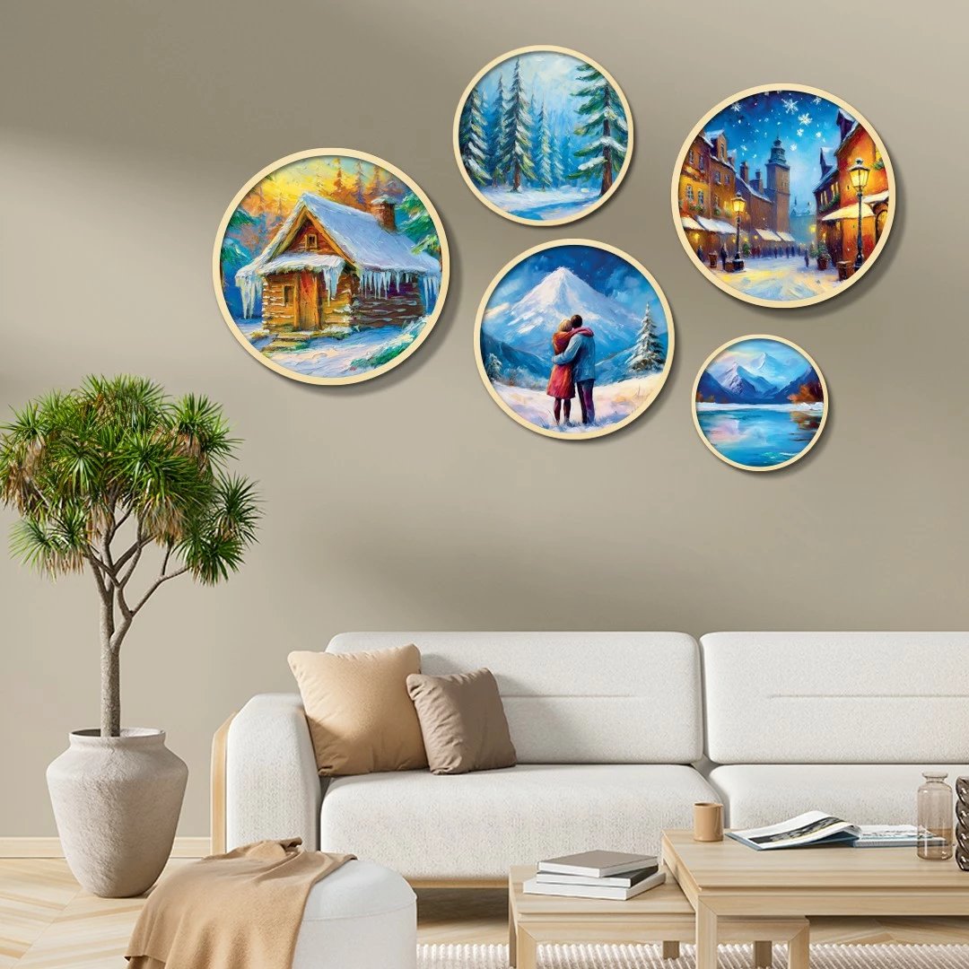 Set pikturash dekorative të kornizuara MDF, shumëngjyrëshe, 5 copë, Wallity, Yats-28