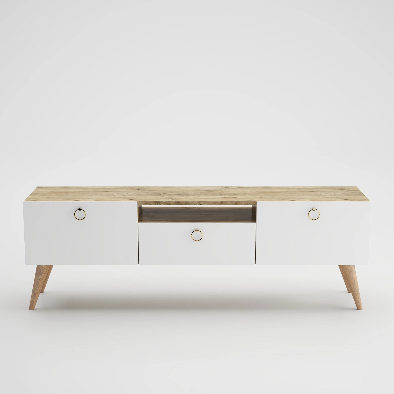 Komodë TV Skye Decor, ngjyrë lis dhe e bardhë, Ece