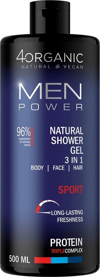Xhel dushi 3-në-1 për meshkuj 4organic Men Power Natural Sport 500ml