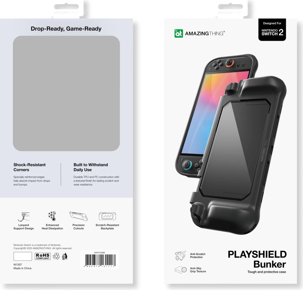 Mbështjellës AmazingThing PlayShield Bunker për Nintendo Switch 2, i zi