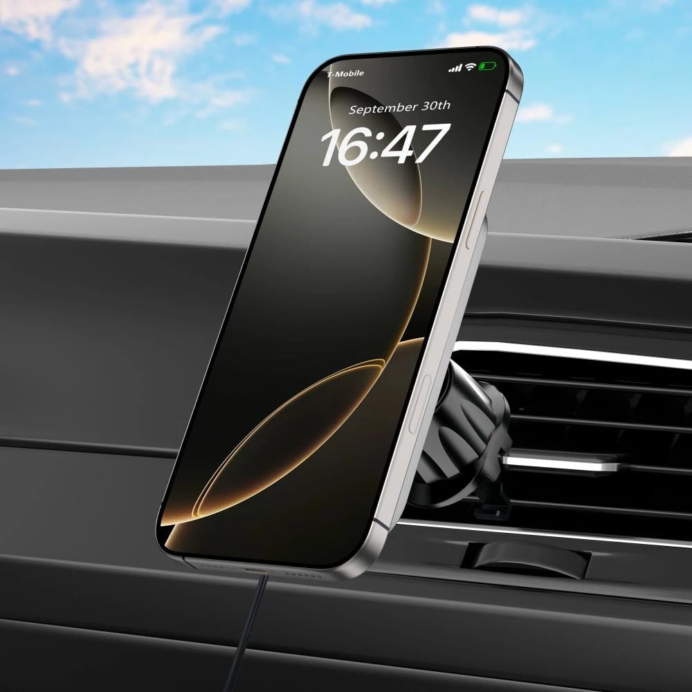 Mbajtëse magnetike për veturë Tech-Protect MM15W-V9 me MagSafe dhe karikim wireless 15W, e zezë