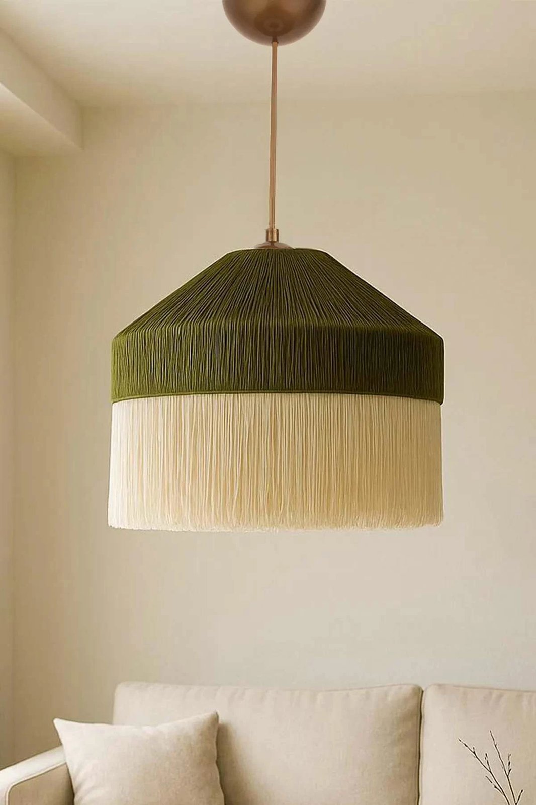 Llambë tavani Opviq, Ivernia, makrame, jeshile dhe krem