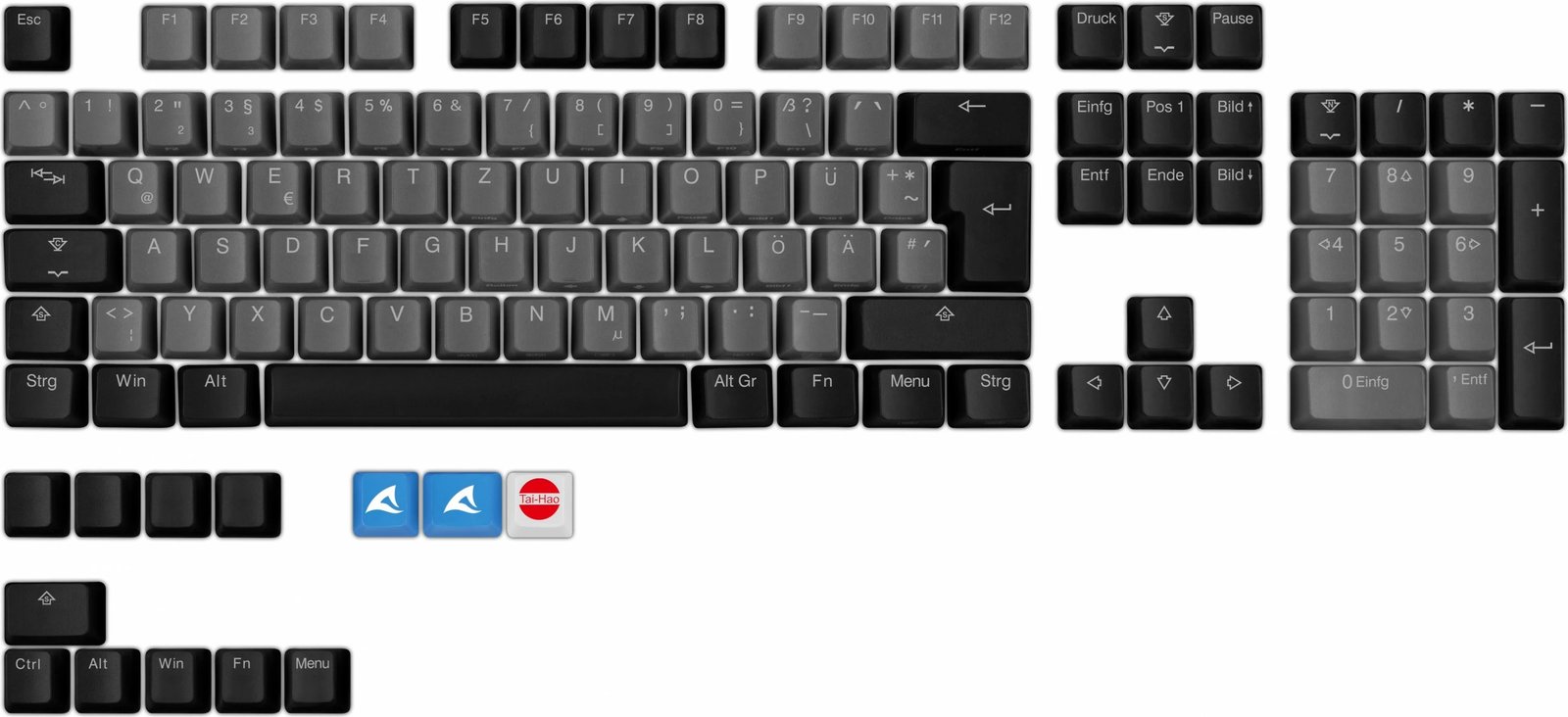 Taste për tastierë mekanike Sharkoon SKILLER SAC20, 115 copë, ISO-Layout DE, zi