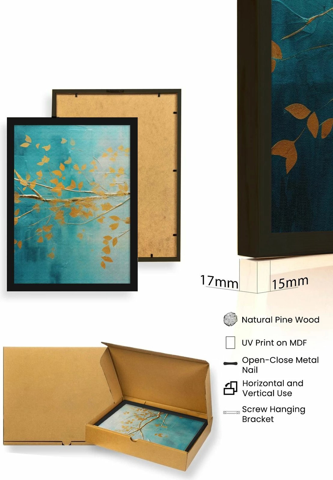 Pikturë dekorative me kornizë MDF (3 copë), Wallity, Huhu485S, 20x30cm