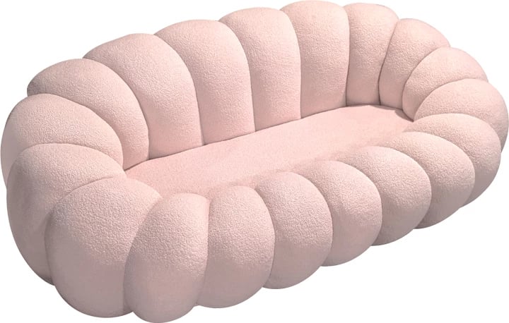 Divan Embrace, stof boucle, ngjyrë rozë, 180x105x65cm