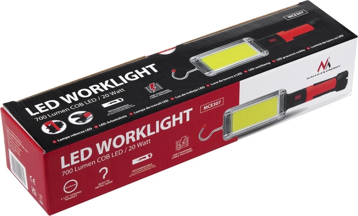 Llampë punë Maclean MCE307, LED COB, 700lm, me bateri të rikarikueshme, zi/kuqe