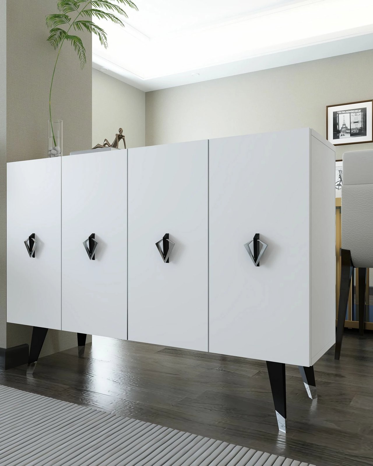 Konsol Skye Decor, 8164KM-32, e bardhë, e zezë, argjend