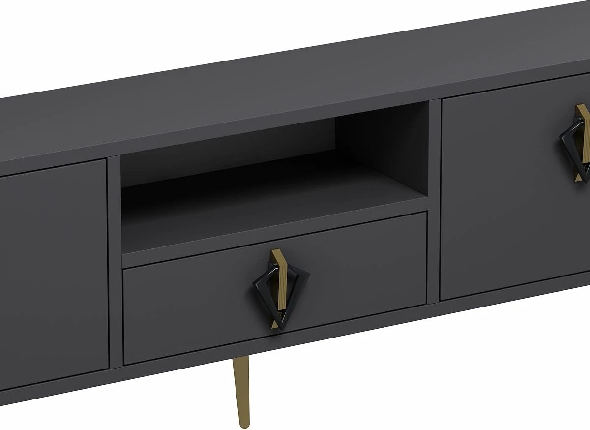 Komodë për TV Skye Decor, 1312-DROP-32, antracit, e zezë, e artë