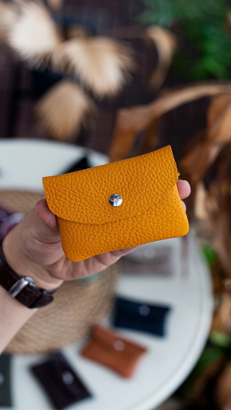 Mbajtës kartelash, lëkurë origjinale, ngjyrë mustard, Zoozie Bags, Murcia