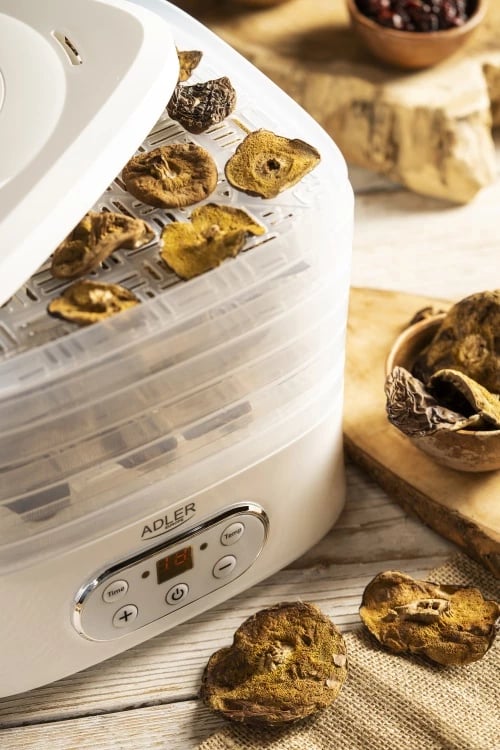 Dehidratues ushqimi, Adler AD 6658, 5 tabaka, temperaturë 35–70°C, timer 1–70 orë, 550W, LCD, i bardhë