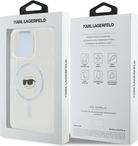 Mbështjellës Karl Lagerfeld IML Metal Karl Head për iPhone 16 Pro Max, MagSafe, i bardhë