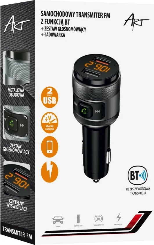 Transmetues FM për veturë ART MP3TR FM-57, Bluetooth, USB QC3.0, Ekran LED, i zi