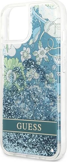 Mbështjellës Guess GUHCP13SLFLSN për iPhone 13 mini 5.4", Flower Liquid Glitter, Gjelbër