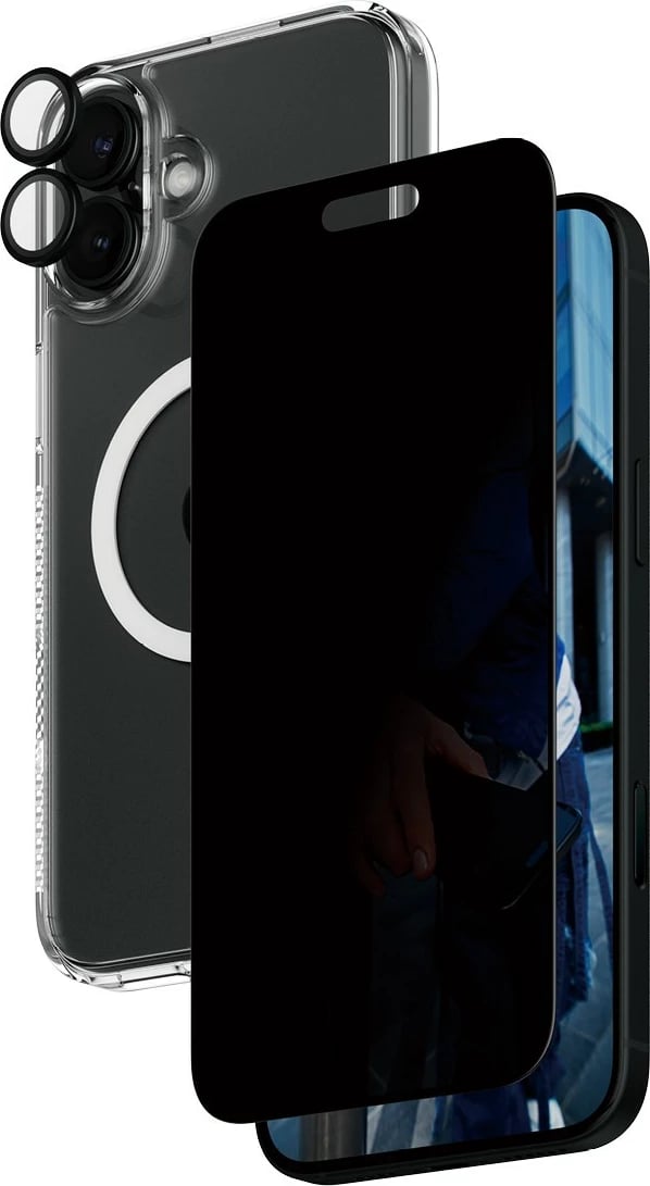 Mbrojtës ekrani PanzerGlass për iPhone 16 Plus, 3-në-1, privatësi, transparent