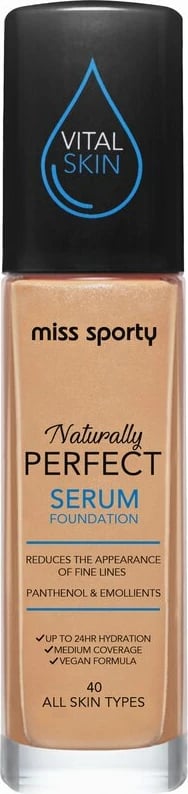 Fondatinë serum për femra Miss Sporty Naturally Perfect Hydrating Serum Foundation 40, 30ml