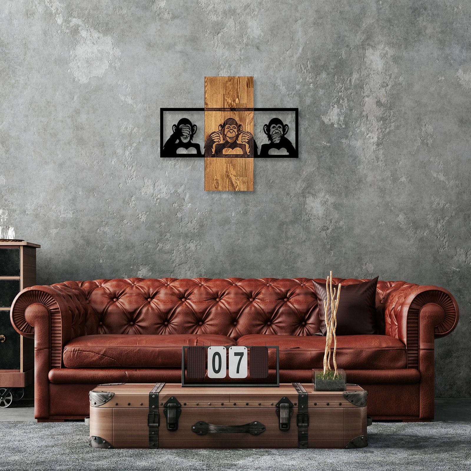 Aksesor dekorativ muri, dru dhe metal, ngjyrë arre dhe e zezë, Wallity MA-300, 58x71cm