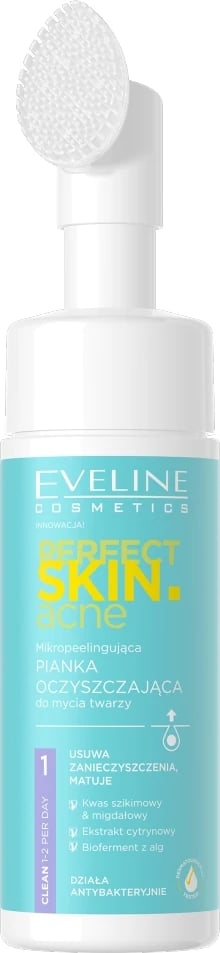 Shkumë pastruese për fytyrë Eveline Cosmetics Perfect Skin.acne me brushë për femra 150ml