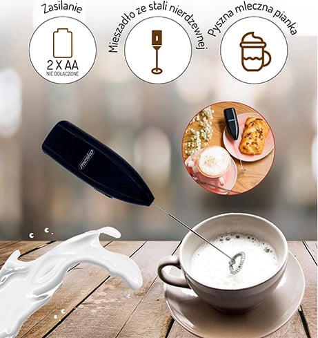 Rrahës qumështi, Adler, MS 4502, çelik inox tel rrahës, me bateri 2xAA, zi