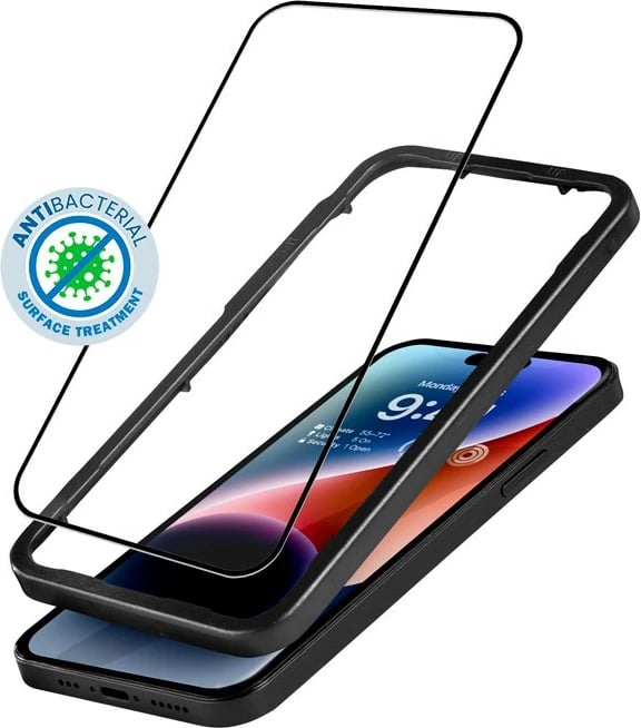 Xham mbrojtës CRONG Anti-Bacterial 3D Armour Glass për iPhone 14 Pro me kornizë instalimi