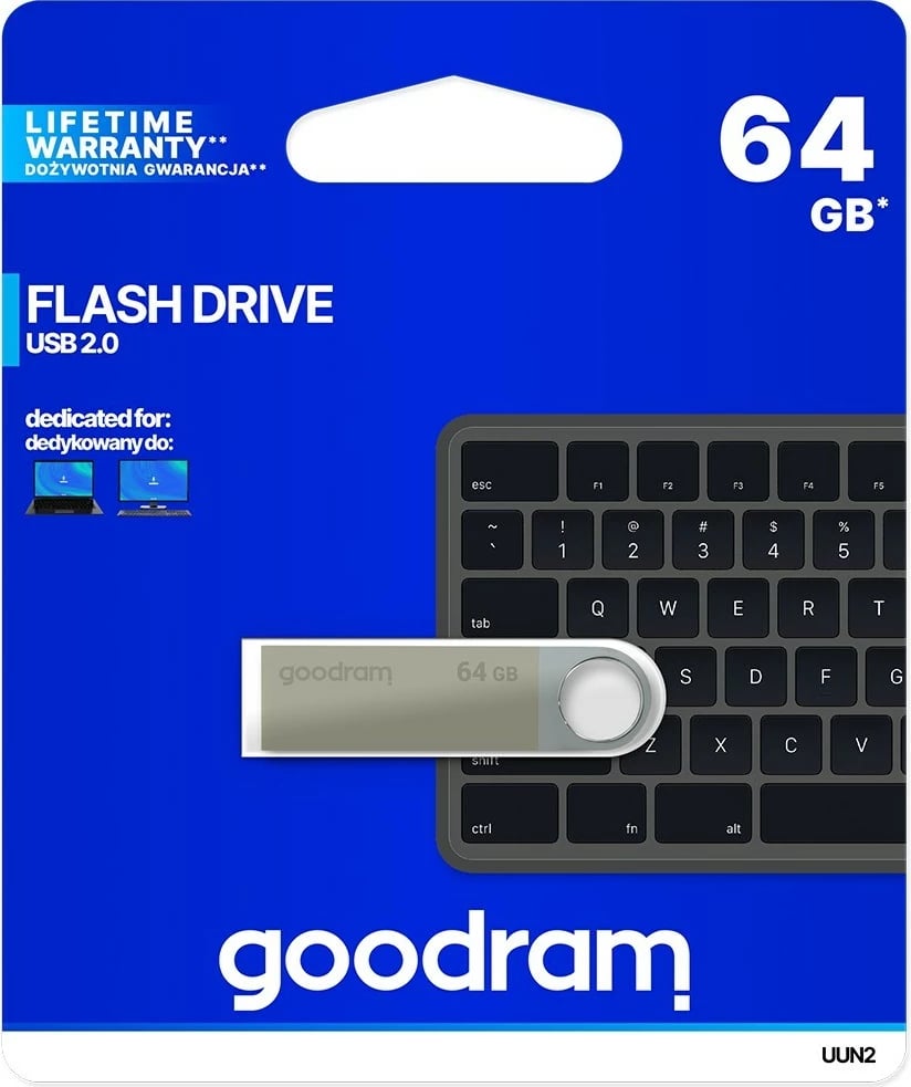 USB flash drive Goodram UUN2, 64 GB, USB 2.0, Silver