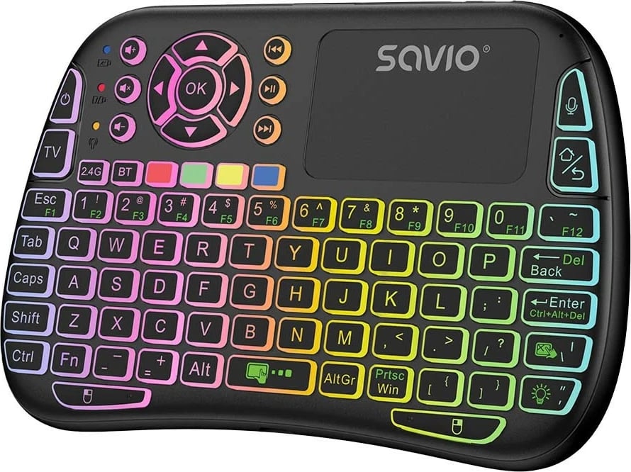 Mini tastierë pa tela Savio KW-04, RGB, Bluetooth + 2.4 GHz, e zezë