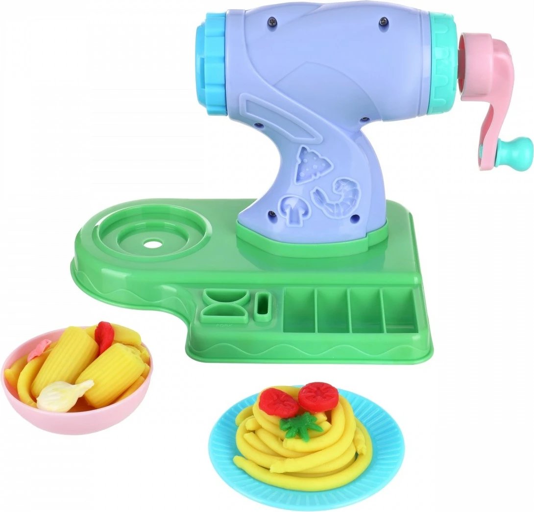 Set plastelinash Smily Play SP83937 me makinë makarona, 3 ngjyra, me vegla dhe aksesorë