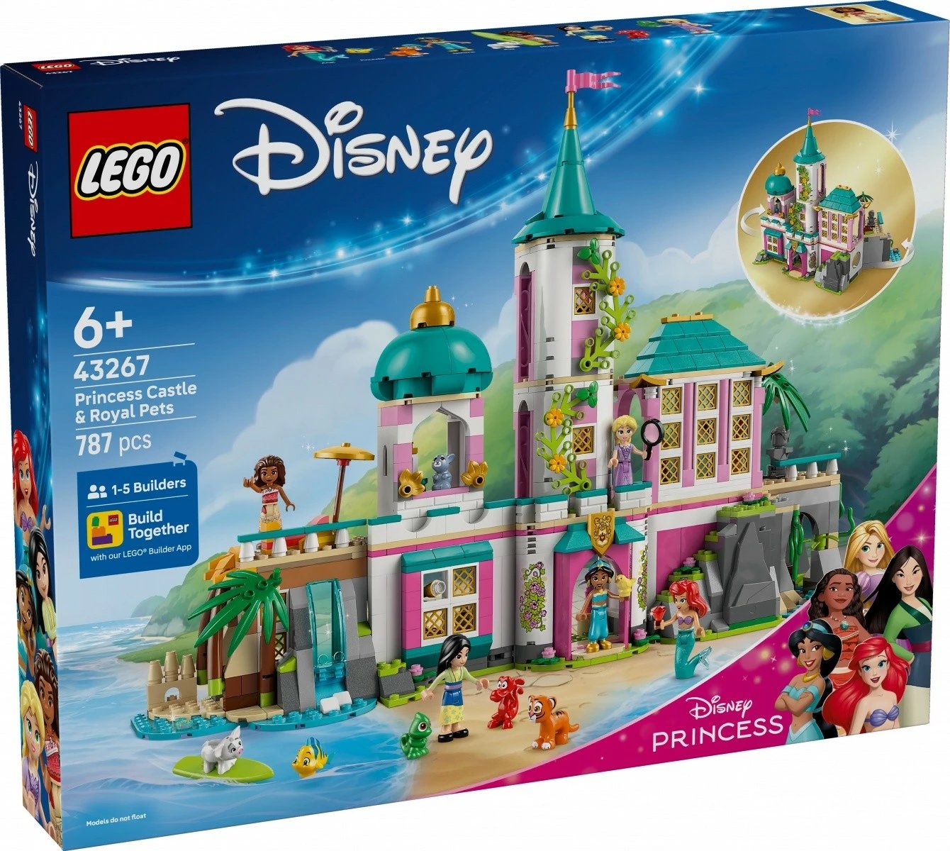 Set LEGO Disney Princess 43267, Princess Castle and Royal Animals, 787 pjesë, për fëmijë, shumëngjyrësh