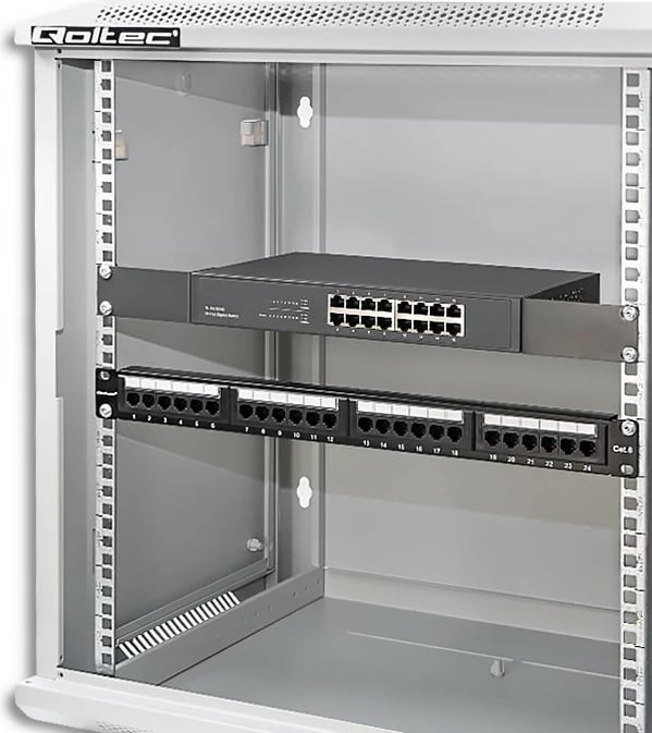 Kasë RACK Qoltec 12U, 600 x 450 x 635 mm, për montim në mur, Gri
