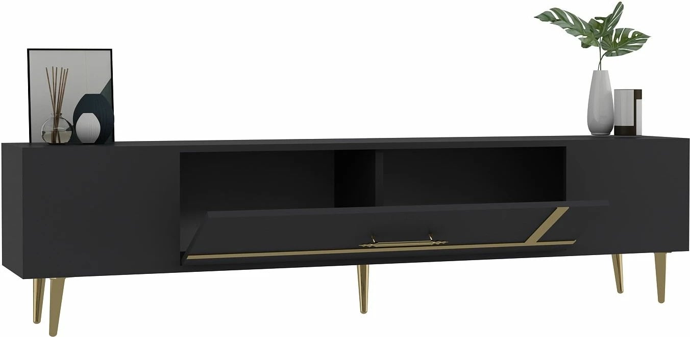 Komodë për TV, ngjyrë antracit dhe ari, Skye Decor, Dekop1